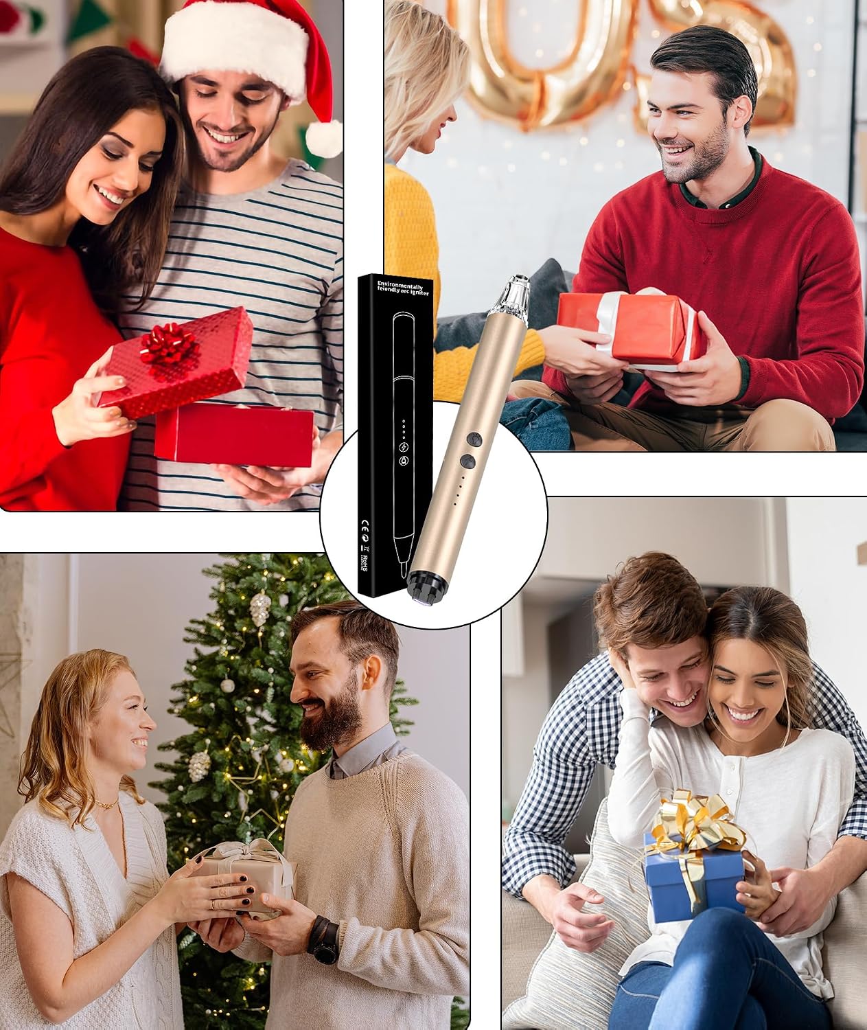 MEIRUBY Lighter Electric Candle Lighter with LED, Stocking Stuffers for Adults Women Men Wife Nana, Long Electronic Rechargeable USB Arc Lighters for Candle Camping BBQ, Gift for Women Men Mom Wife
