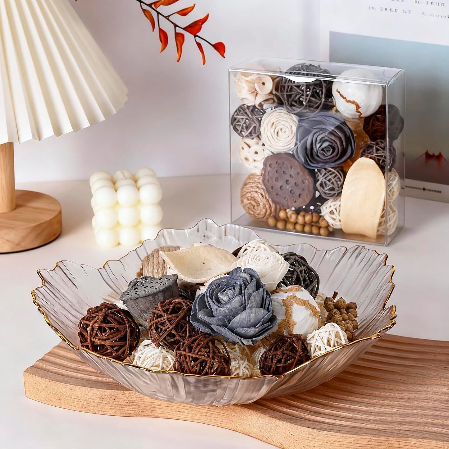 2 Boxes of White Potpourri Bowl Filler Decorative Scented Decorative Balls for Centerpiece Bowls Mixed Dried Flower Vase Filler for Home Decoration (Grey)