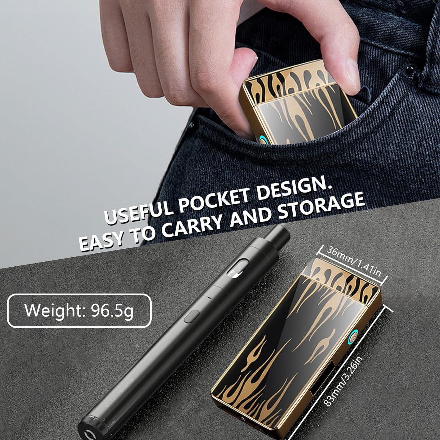Electric Plasma Lighter - Rechargeable, Windproof with Battery Display, USB, Vintage for Candle, Fireworks, Incense Stick