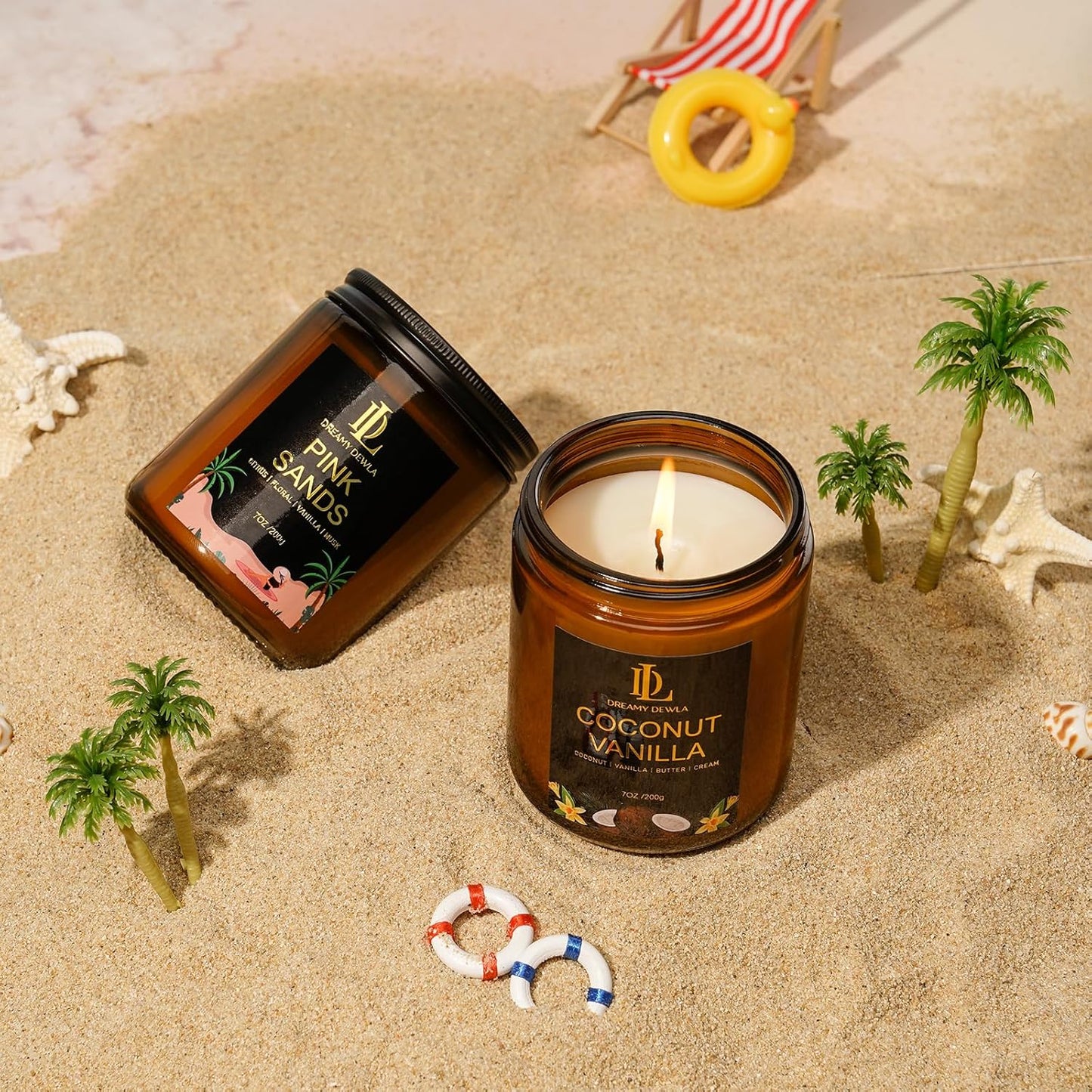 Coconut Vanilla Candles, 7oz Vanilla Coconut Scented Candle, Natural Soy Candles for Home Scented, Long Lasting with 50 Hour Burn Time, Gifts for Men Women