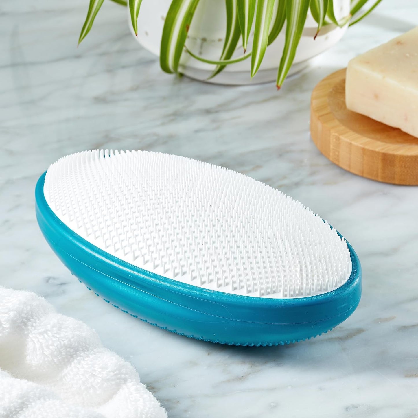 WIZKER Ingrown Hair Brush - 2-in-1 Exfoliating Brush for Razor Bumps, Sensitive Skin - Soft and Firm Bristles, Face Body Scrubber, Waterproof, Mold Resistant - Deep Blue