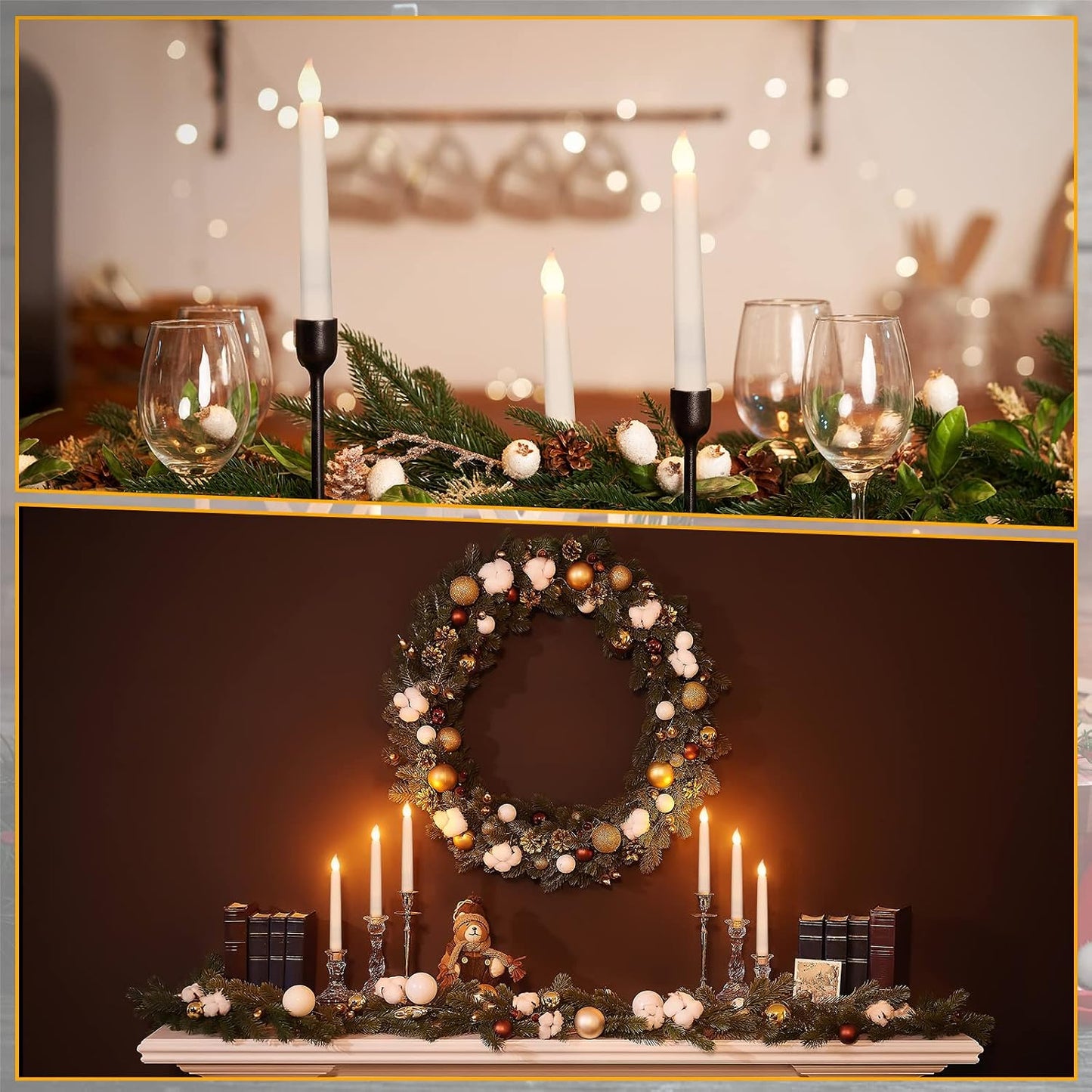 Tuanse 24 Pack Flameless Taper Candles with Remote & Timer, 11" Flickering 3D LED Battery Operated Window Candlesticks, Dimmable for Wedding Table Centerpieces Home Valentine’s Decor(Ivory)