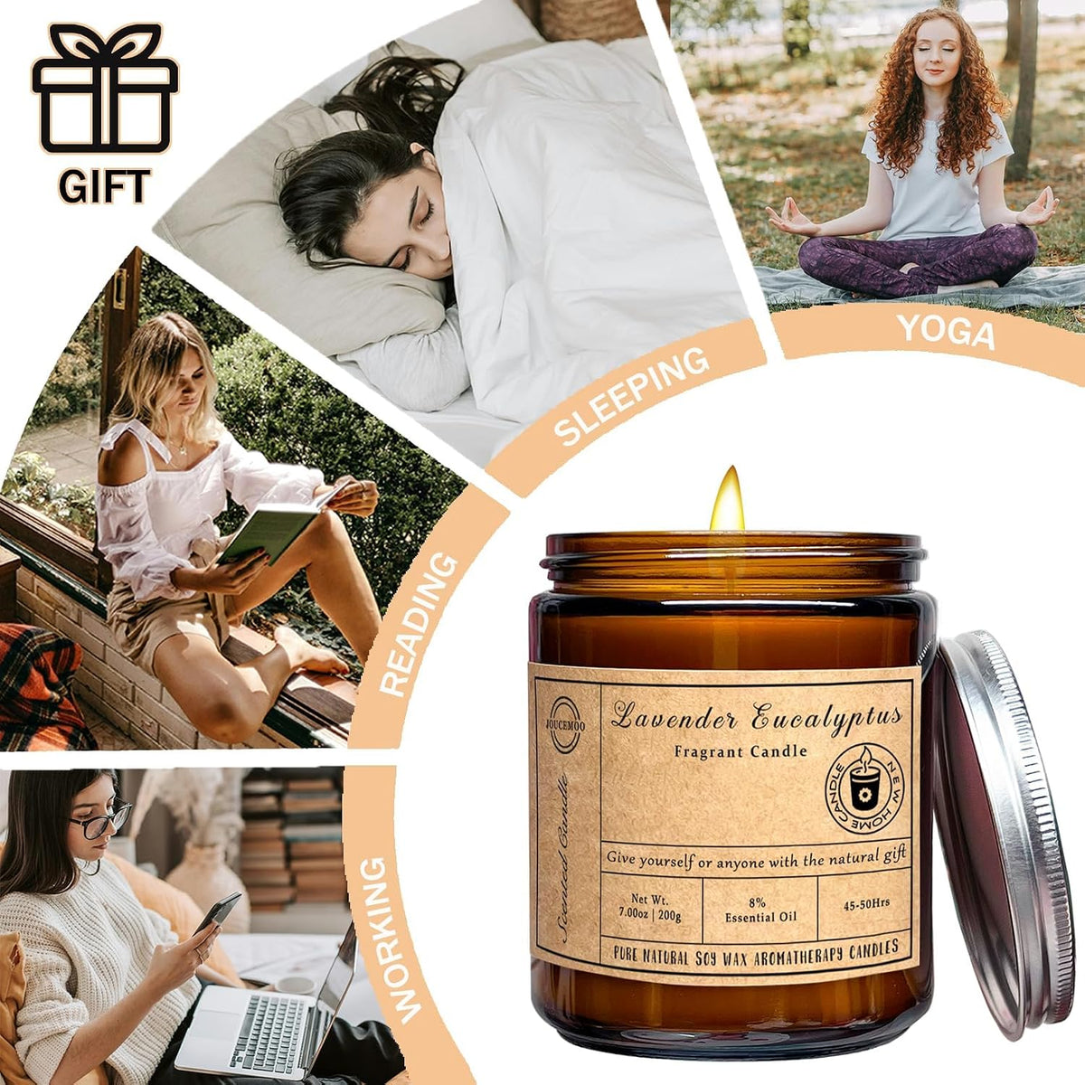 Lavender Eucalyptus Scented Candles, 7oz Non Toxic Aromatherapy Candle Gift
