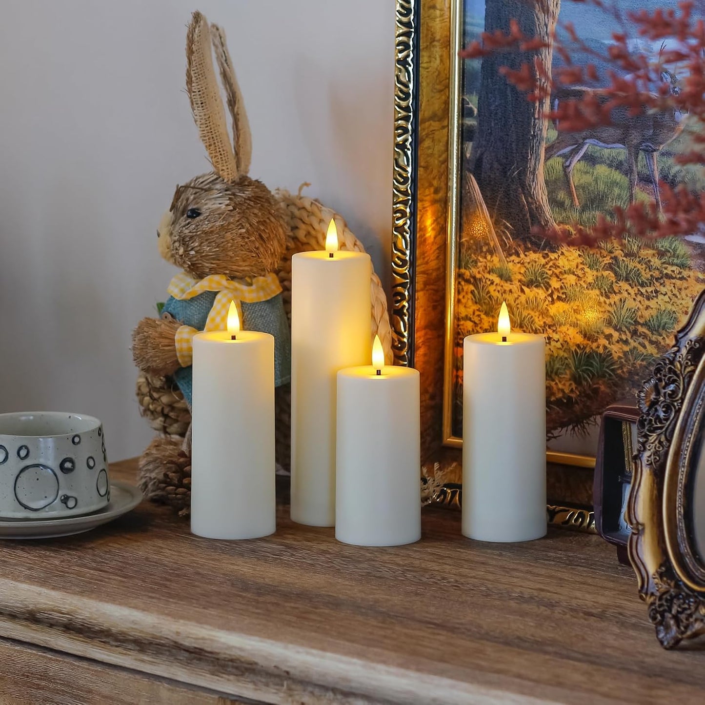 Flameless Waterproof 2.2" x4" 4" 5" 5" 6" 6" 7" 7" Pillar Candles with Remote Control and Timer, LED Battery Operated Plastic Ivory Pack of 8 Outdoor Flickering Warm Light