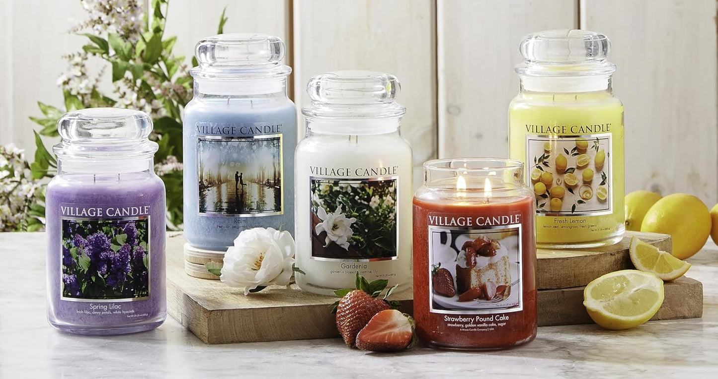 Village Candle Rain Large Glass Apothecary Jar Scented Candle, 21.25 oz, Blue