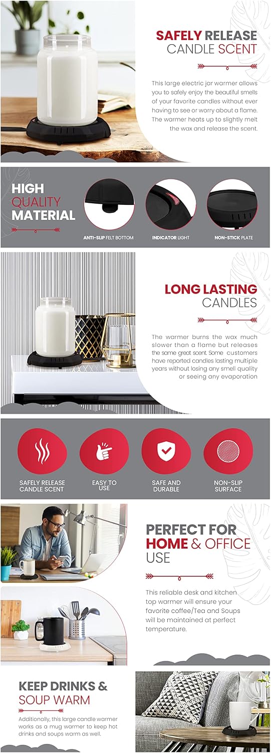 Candle Warmer Plate Safely Releases Scents Without a Flame- Used as Candle Jar Warmer, Candle Melter, Coffee Warmer, Mug Warmer, Cup Warmer in Your Home & Office (Black)