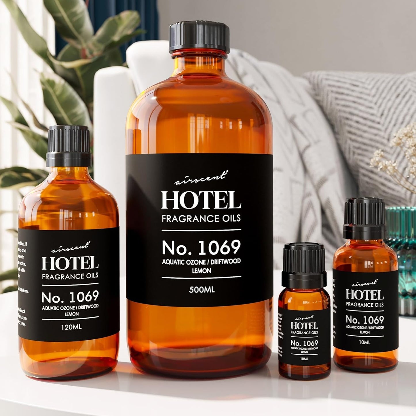 AirScent Hotel Diffuser Oil No. 1069 - Aquatic Ozone, Driftwood, Lemon - Premium Fragrance Oil for Ultrasonic and Waterless Diffusers and Crafting - 10 mL, 0.34 fl oz Glass Dropper Bottle