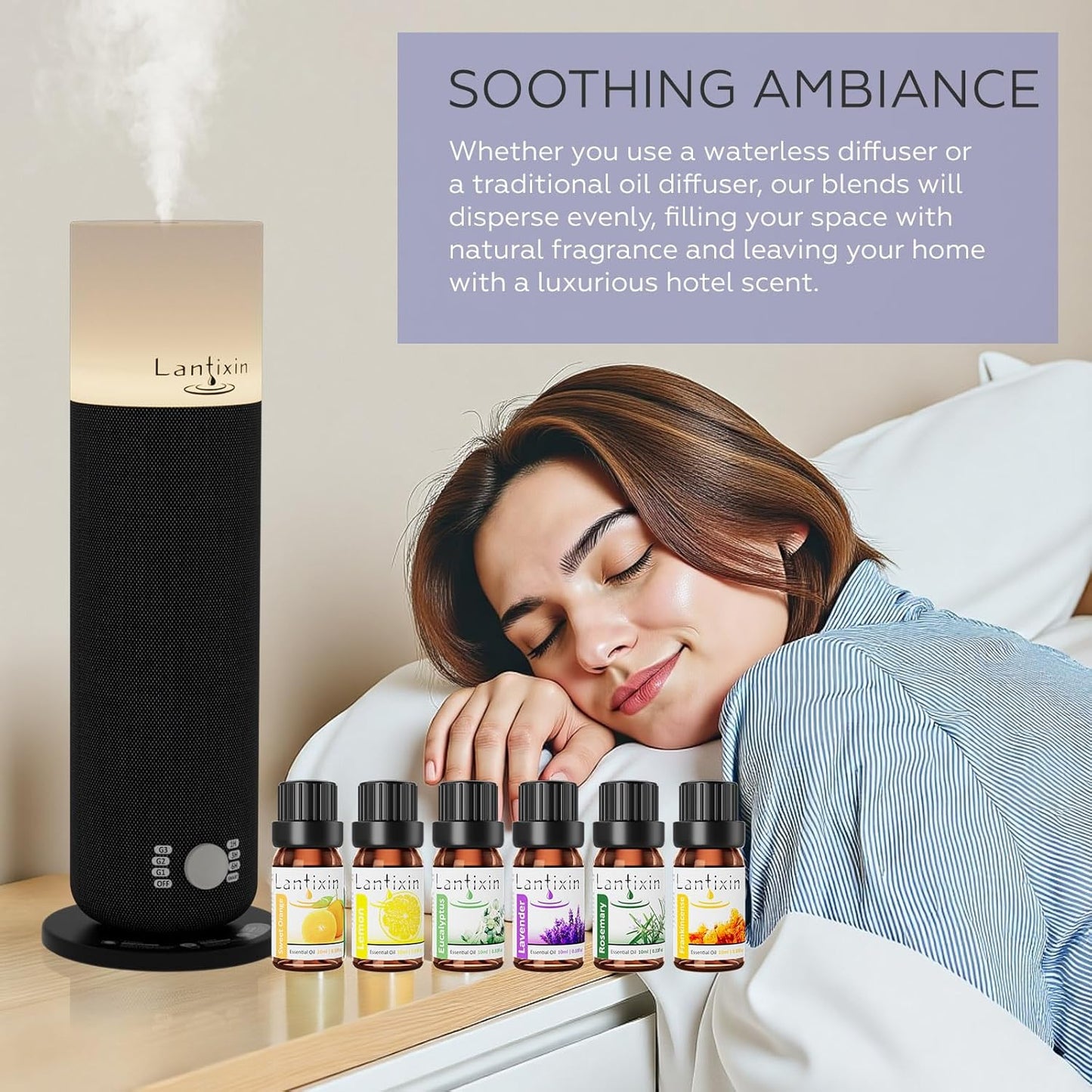 Lantixin Top 6 Essential Oils Set: Frankincense, Rosemary, Eucalyptus, Lavender, Sweet Orange, Lemon - Perfect Starter Kit for Diffusers, Aromatherapy Beginners - 6 x 0.3 oz (1.8 fl oz Total)