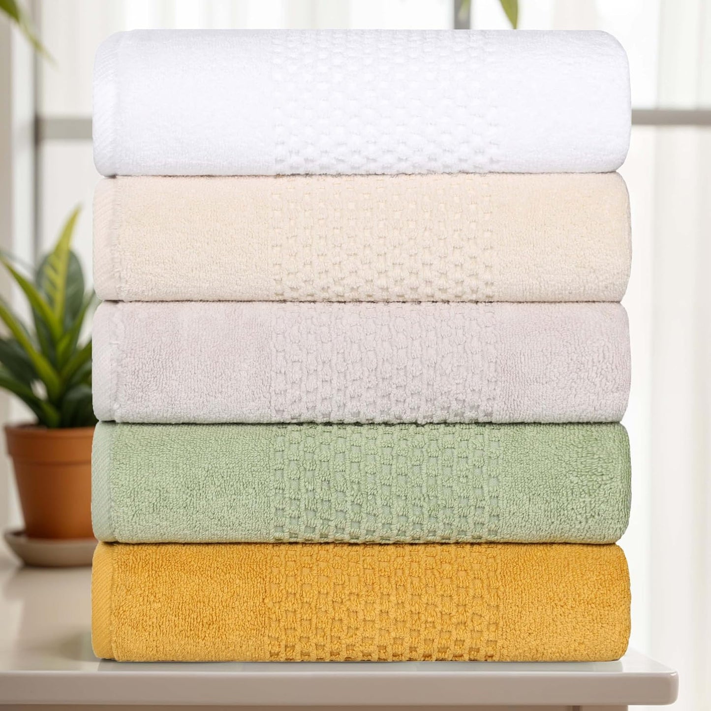 Superior Playa Zero Twist Cotton Medium Weight Towels, for Guest Bath, Bathroom, Shower, Spa, Plush, Quick Dry, Ultra-Soft Towels, Bath Essentials, Waffle Textured, 6 Piece Assorted Towel Set, Ivory