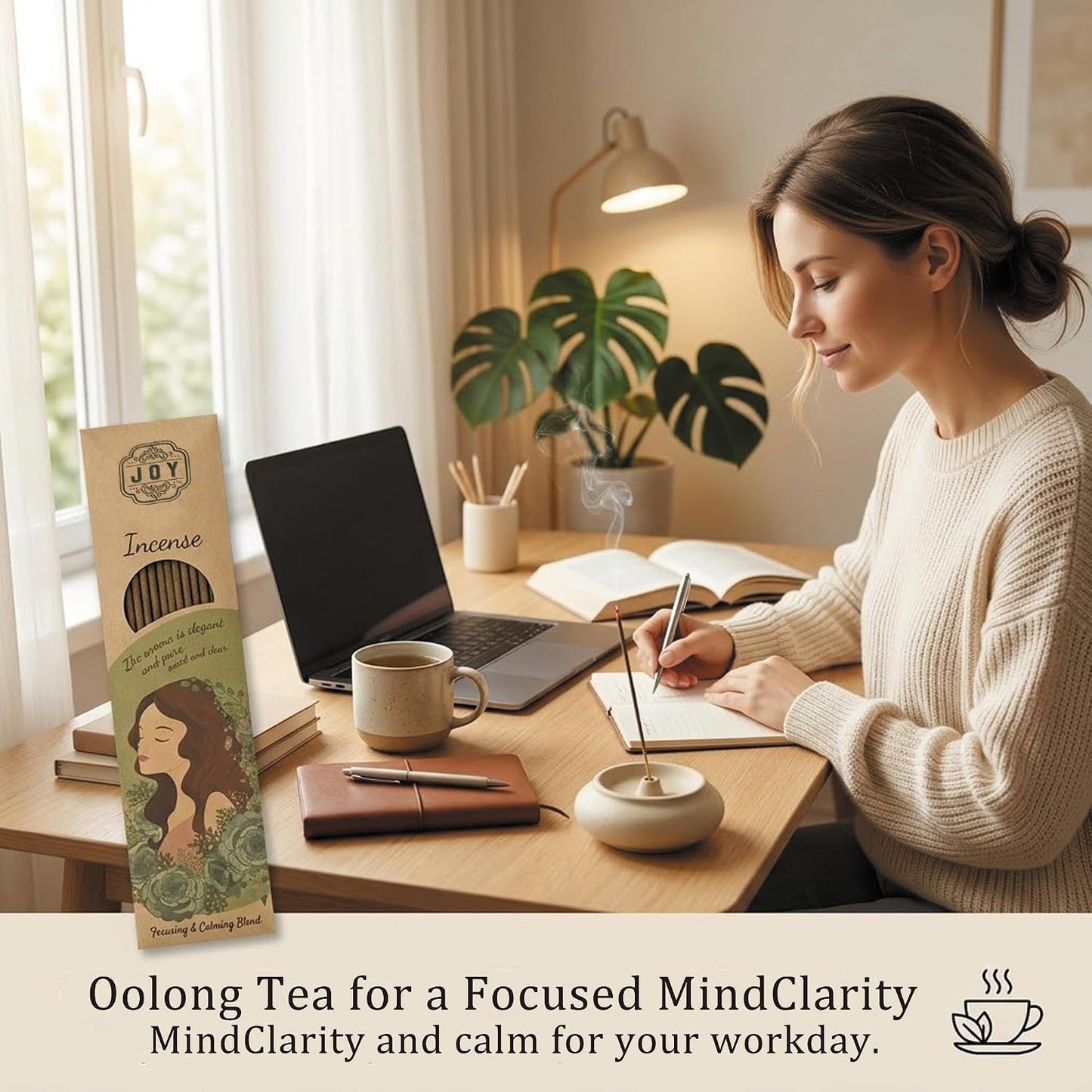 Oolong Tea Incense Sticks - Fresh Tea Aroma for Focus & Refreshment - 42 Sticks, 20cm, 35 Min Burn Time - Natural Home Fragrance for Study, Work, Meditation
