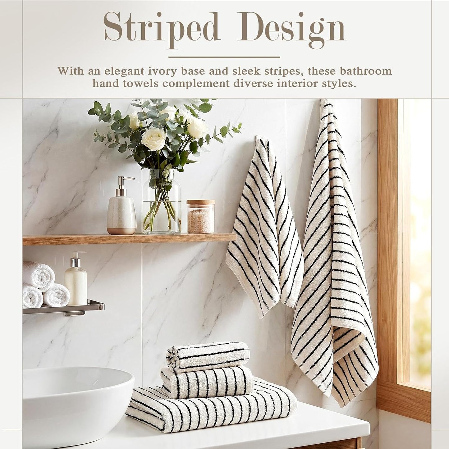 3 Pack Black and White Striped Bath Towels Set Cotton Absorbent Shower Towels for Bathroom Pool Spa Decor Contains Soft Bath Towel, Hand Cloth, and Wash Cloth