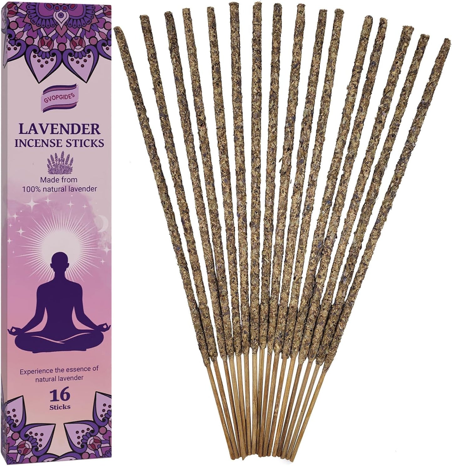 Lavender Incense Sticks Natural - 16 Sticks Handcrafted Lavender Sticks for Relaxation, Meditation, Yoga, Spiritual Purification & Home Ambiance | inciensos aromaticos para la casa