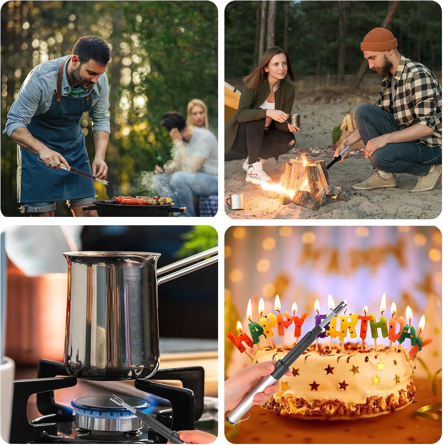 Electric Long Lighter, Retractable Length (11.4in-27.55in), Lgnition Port Can be Rotated 360°, Rechargeable via USB, lighters Suitable for Lighting Candles, barbecues, fireplaces, fire pits, etc.