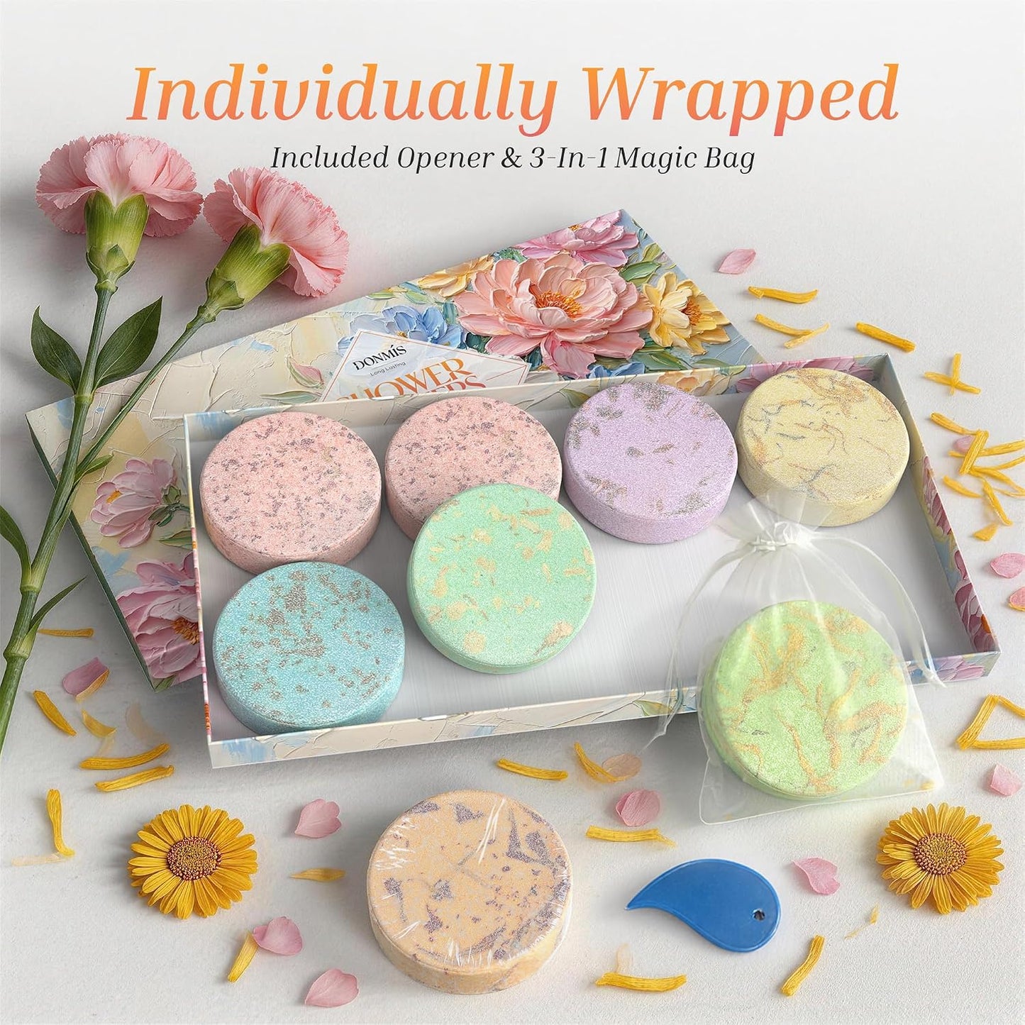 Shower Steamers Aromatherapy 8 Pack, Pastel Garden Style | Natural Essential Oil Shower Bombs, Self Care & Stress Relief, Birthday Gifts for Women and Men, Home Spa & Relaxation