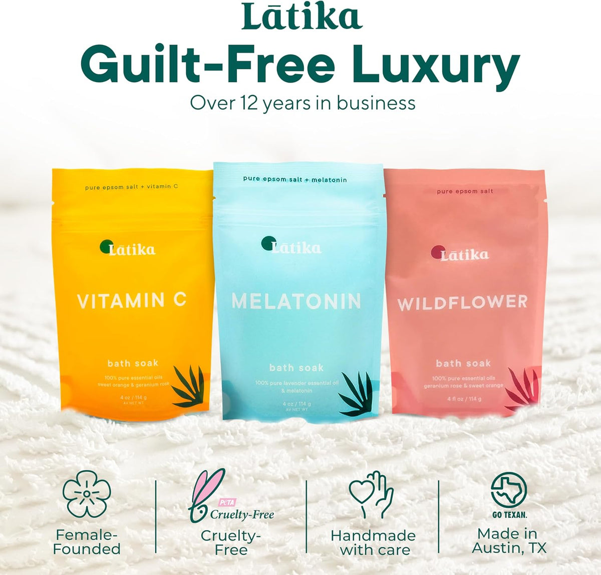 Latika Epsom Salt Bath Soak 3 Pack - Bath Salt Gift Set with Essential Oils
