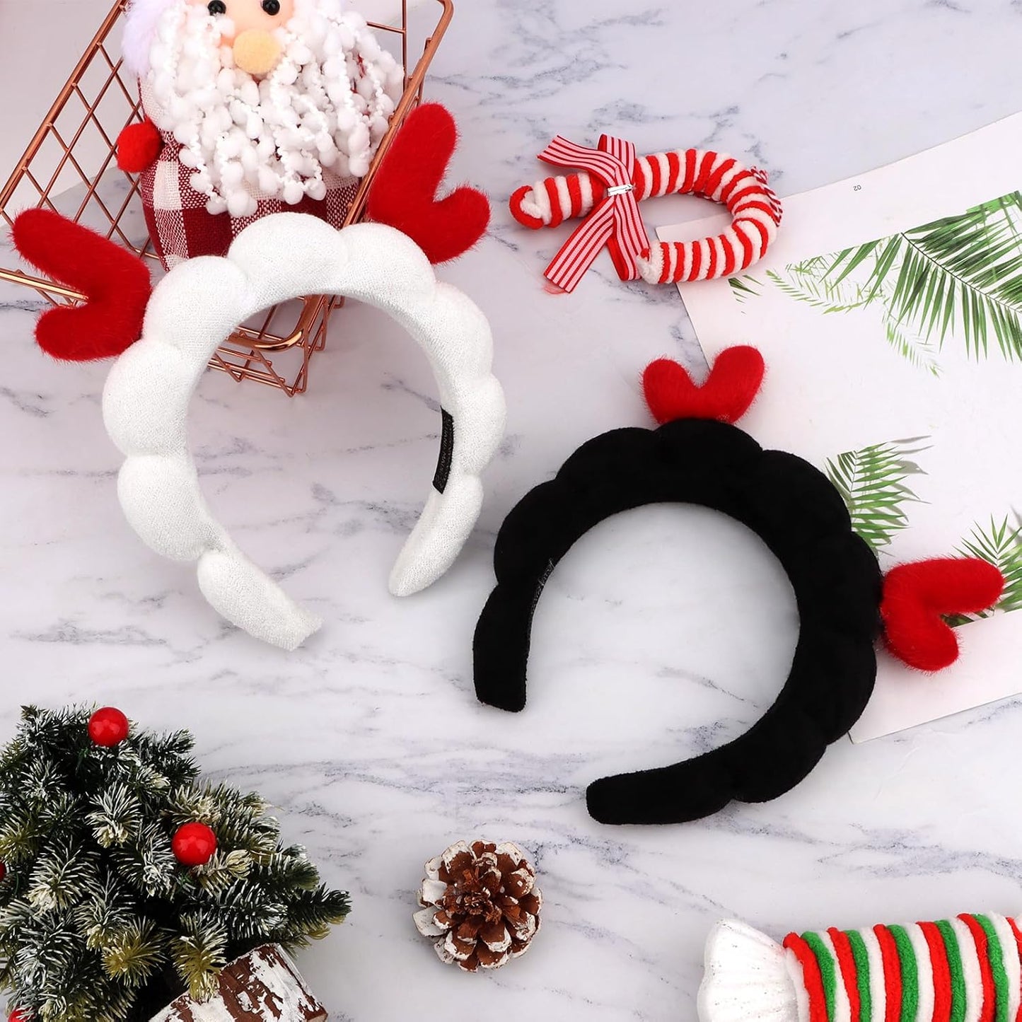AMCAMI 2Pcs Christmas Skincare Headband for Washing Face,Makeup,Spa,Puffy Cloth Headbands for Women,Christmas Hair Accessories Gifts