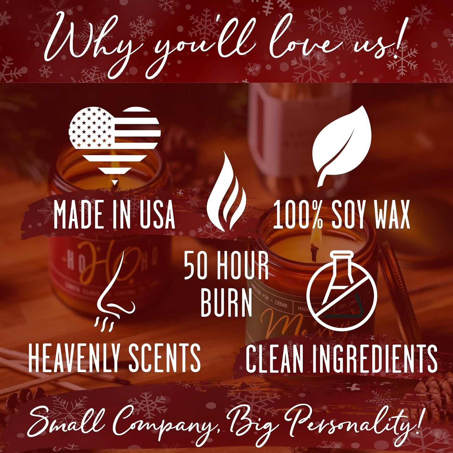 Balsam Candle, Christmas Candles Scented - 'Balsam + Cedar' Soy Candle, w/Balsam Fir, Cedar & Citrus - Infused with Essential Oils I Balsam Fir Candles I 9oz, 50Hr, Made in USA