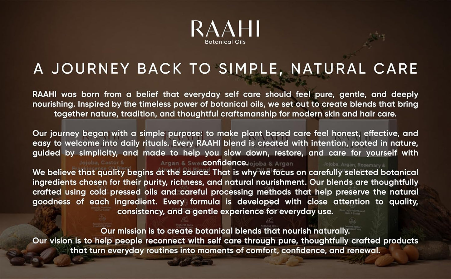 RAAHI Argan Oil and Sweet Almond Oil Blend for Hair and Skin, 4.05 fl oz / 120 ml, Lightweight Non Greasy Moisturizer for Face, Body, Scalp and Hair