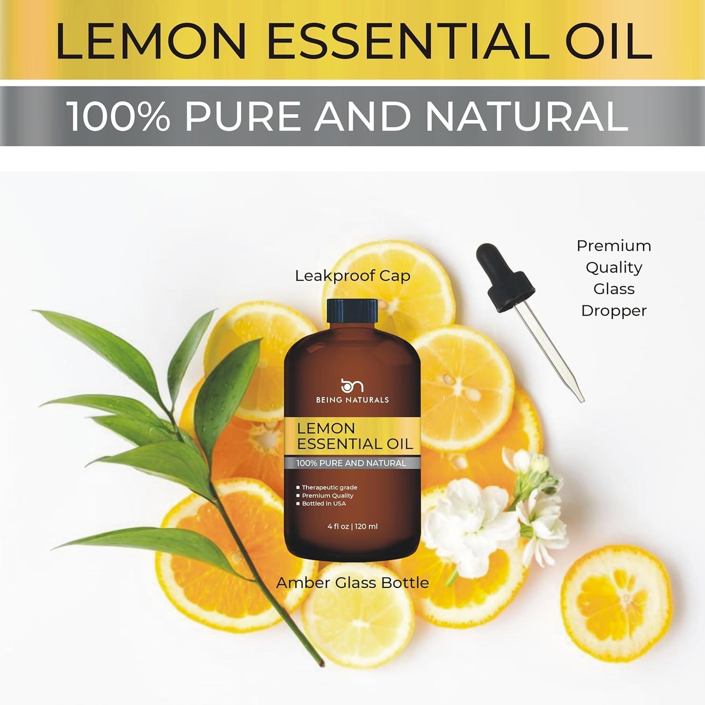 Lemon Essential Oil - Huge 4 FL OZ - 100% Pure & Natural – Premium Natural Oil with Glass Dropper (Lemon Oil)