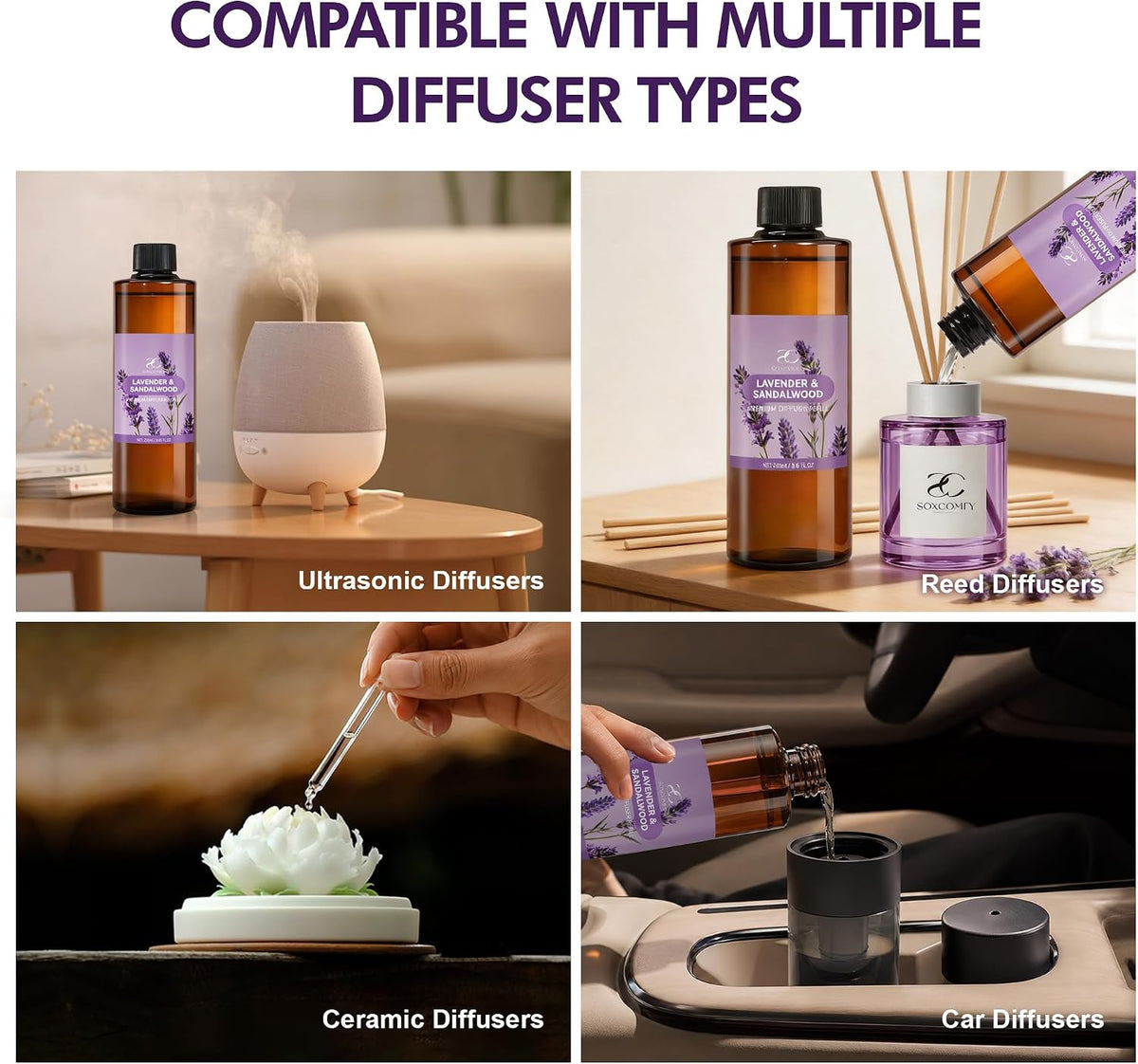 Diffuser Oil Refill, 250ml / 8.45 fl oz, Lavender & Sandalwood - Reed & Aromatherapy Diffuser Oil, Long-Lasting Home Fragrance, Sweet Orange & Cedarwood Notes