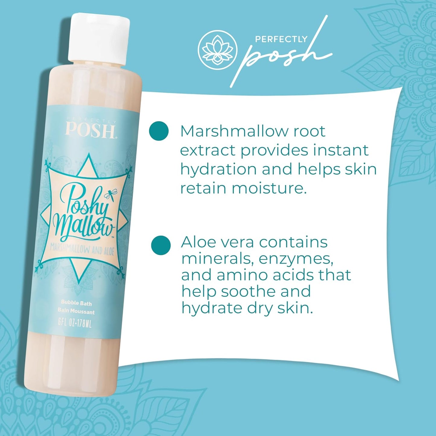 Perfectly Posh - Poshymallow Bubble Bath - Hydrating Bubble Soak with Marshmallow Root Extract, Aloe, and Sweet Marshmallow Scent - 178ml