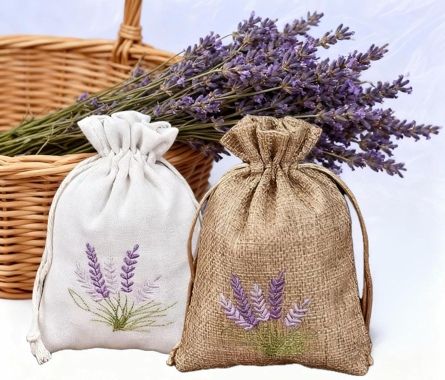 Natural Cotton Linen Scented Sachets (14 Pack) - Reusable Drawstring Pouches for Aromatherapy, Drawer Freshener, Closet Organizer & Stress Relief