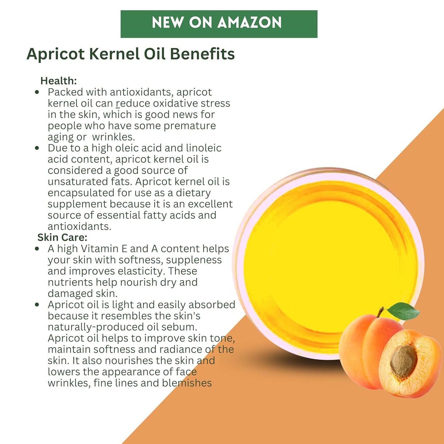 Apricot Kernel Oil- USDA Organic Cold Pressed Unrefined (16 oz)