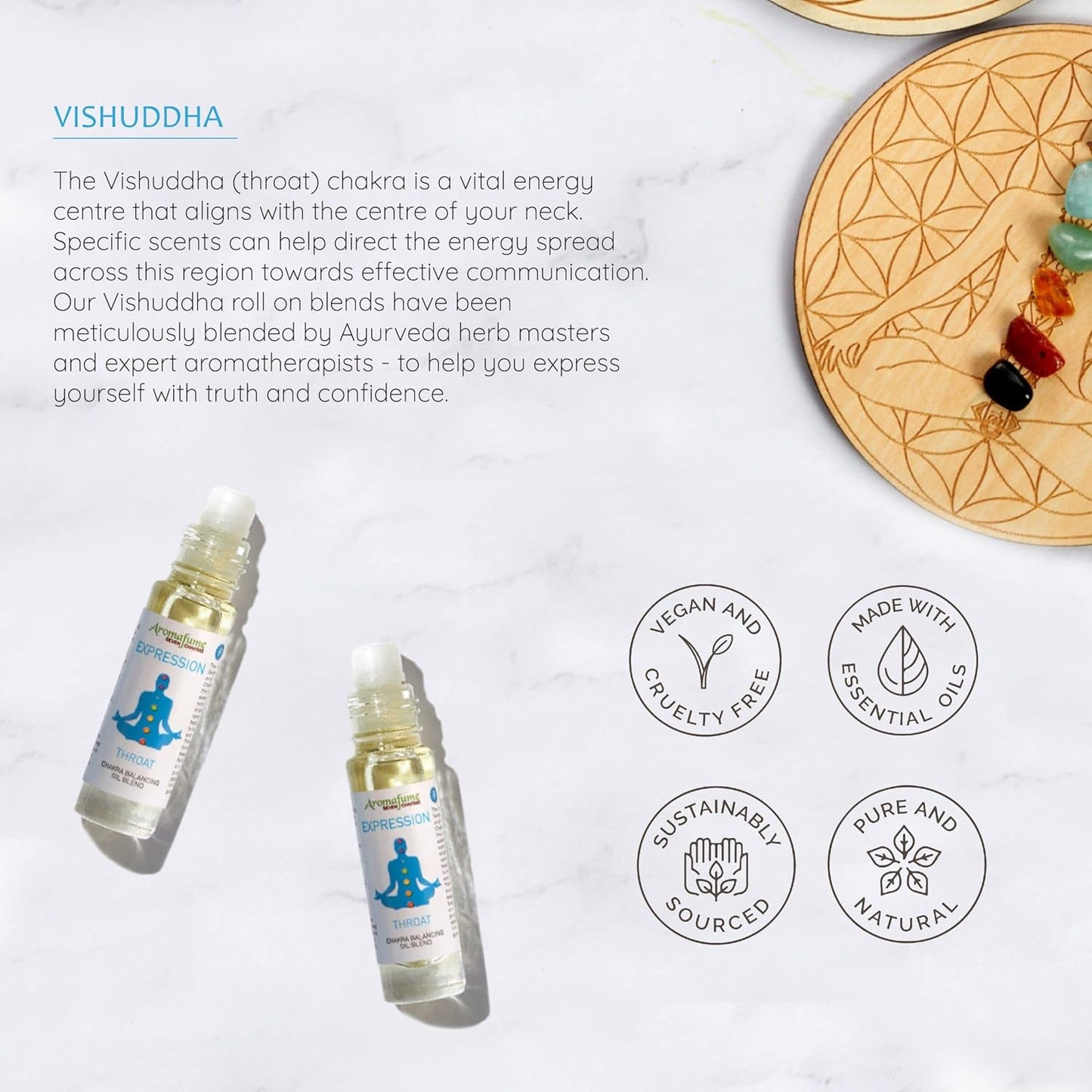 Throat Chakra Essential Oil Roll-On Blend by Aromafume | 10ml/0.33 fl oz | Vishuddha | Aromatherapy Oils for Chakra Balance | Peppermint & Lavender Extracts| Chakra Incense for Meditation, Yoga, Reiki