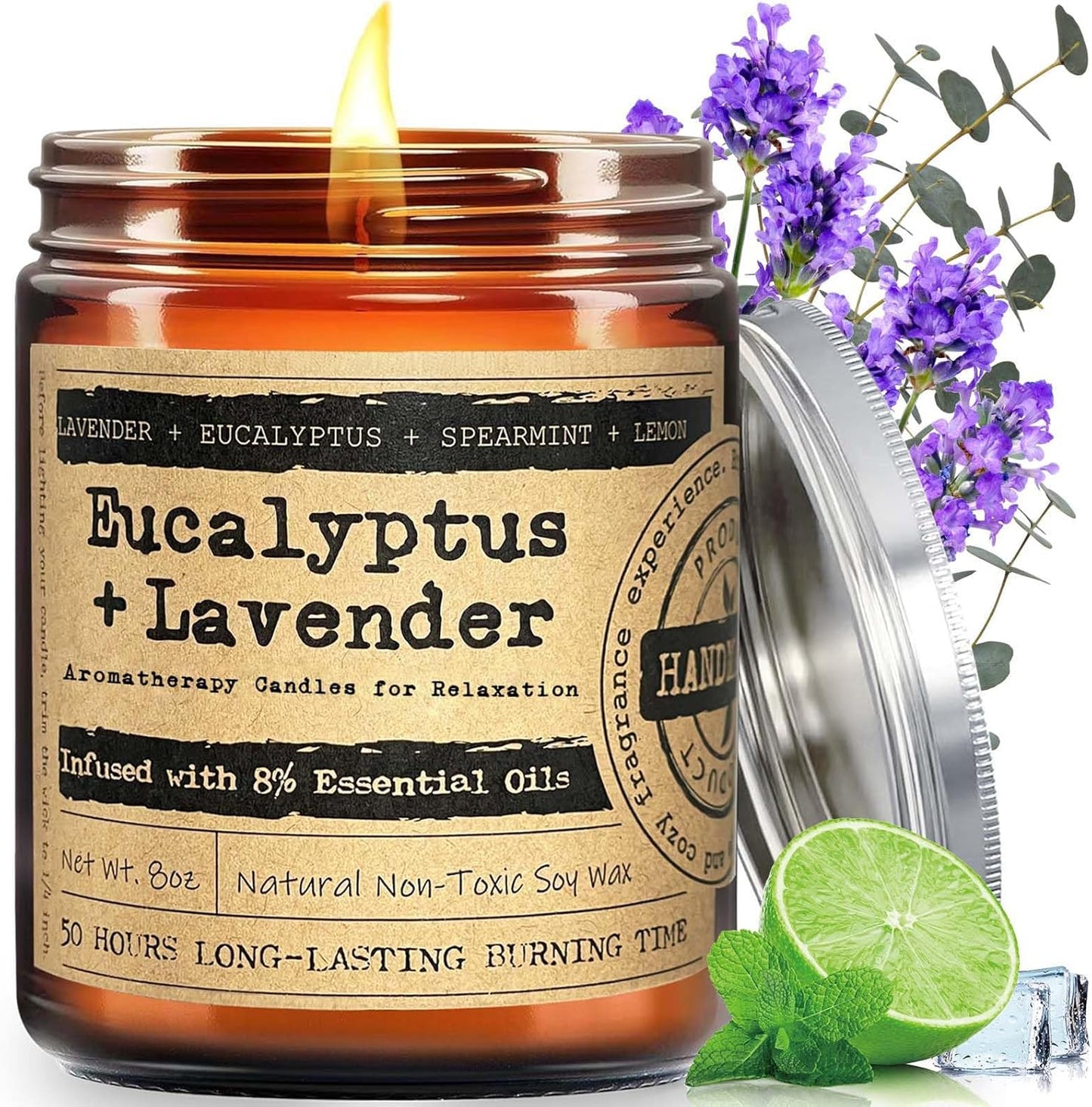 KOTKAS Lavender Eucalyptus Scented Candles - 8oz Natural Scented Soy Candles for Home Non Toxic Aromatherapy Lavender Candles Gifts for Women Bath Relaxing Calming Soothing Relaxation Stress Relief