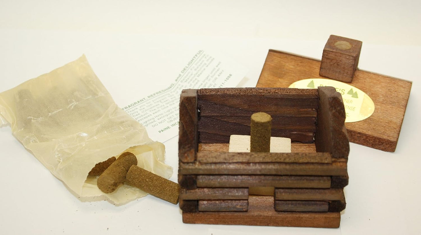 Small LOG Cabin Incense Burner 2.5"x3.5" Comes with 10 Balsam Fir Logs Paine's