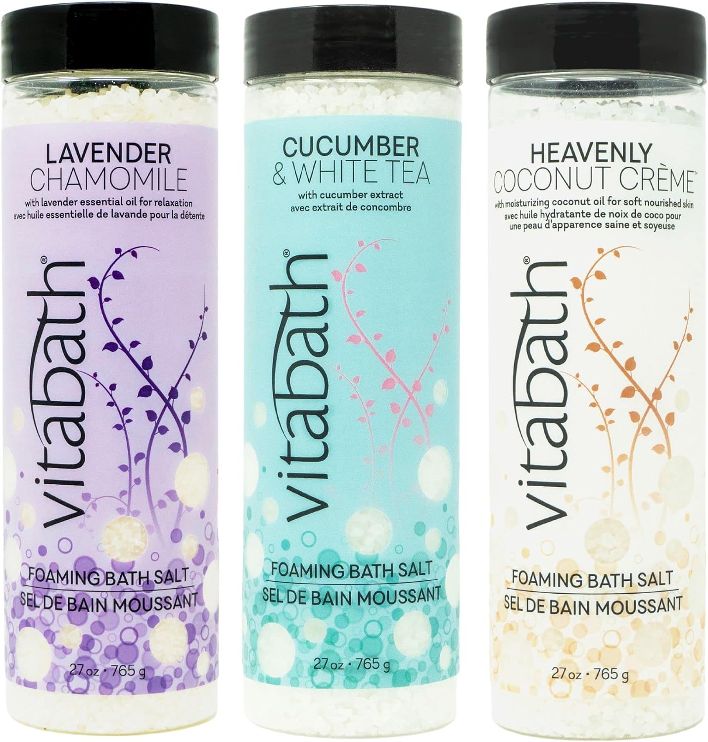 Vitabath Cucumber & White Tea Foaming Bath Salts Relaxing Bubble Aromatherapy Skincare - Muscle & Body Ache Soothing & Skin Nourishing Foamy Soak for Women & Men – 27 oz