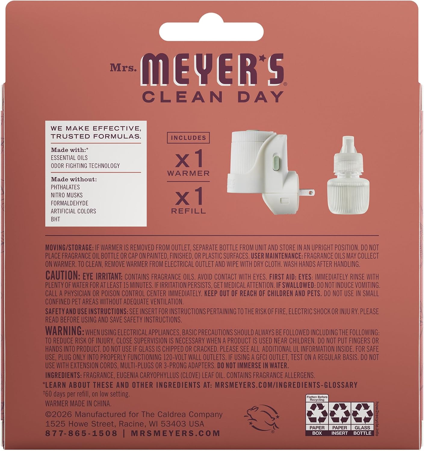 Mrs. Meyer's Clean Day Premium Scented Oil Plug-In, Diffuser & Air Freshener Kit, Fall Leaves, 1 warmer and .67 fl oz refill