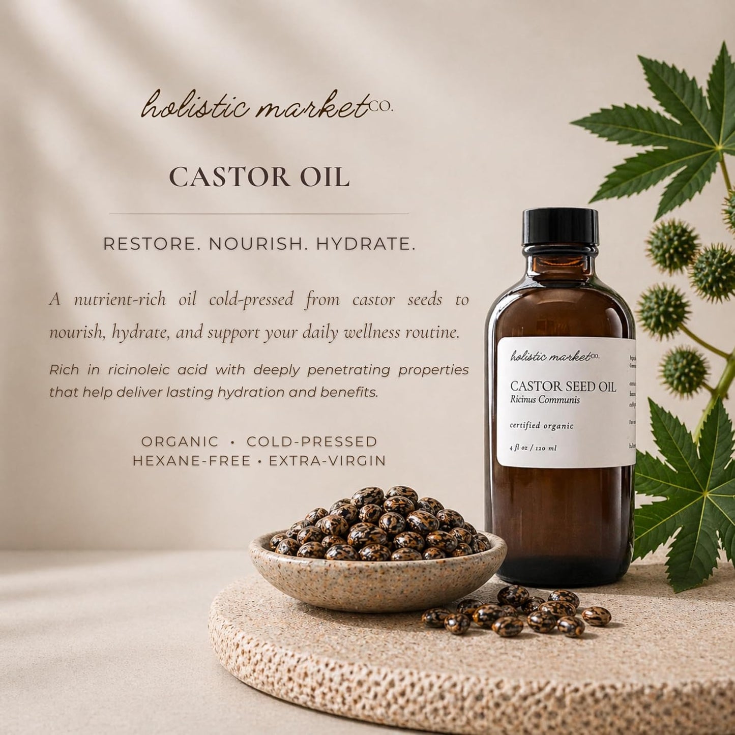 Castor Oil Certified Organic 100% Pure Cold Pressed Hexane Free Extra Virgin Premium Quality For Use In Castor Oil Packs