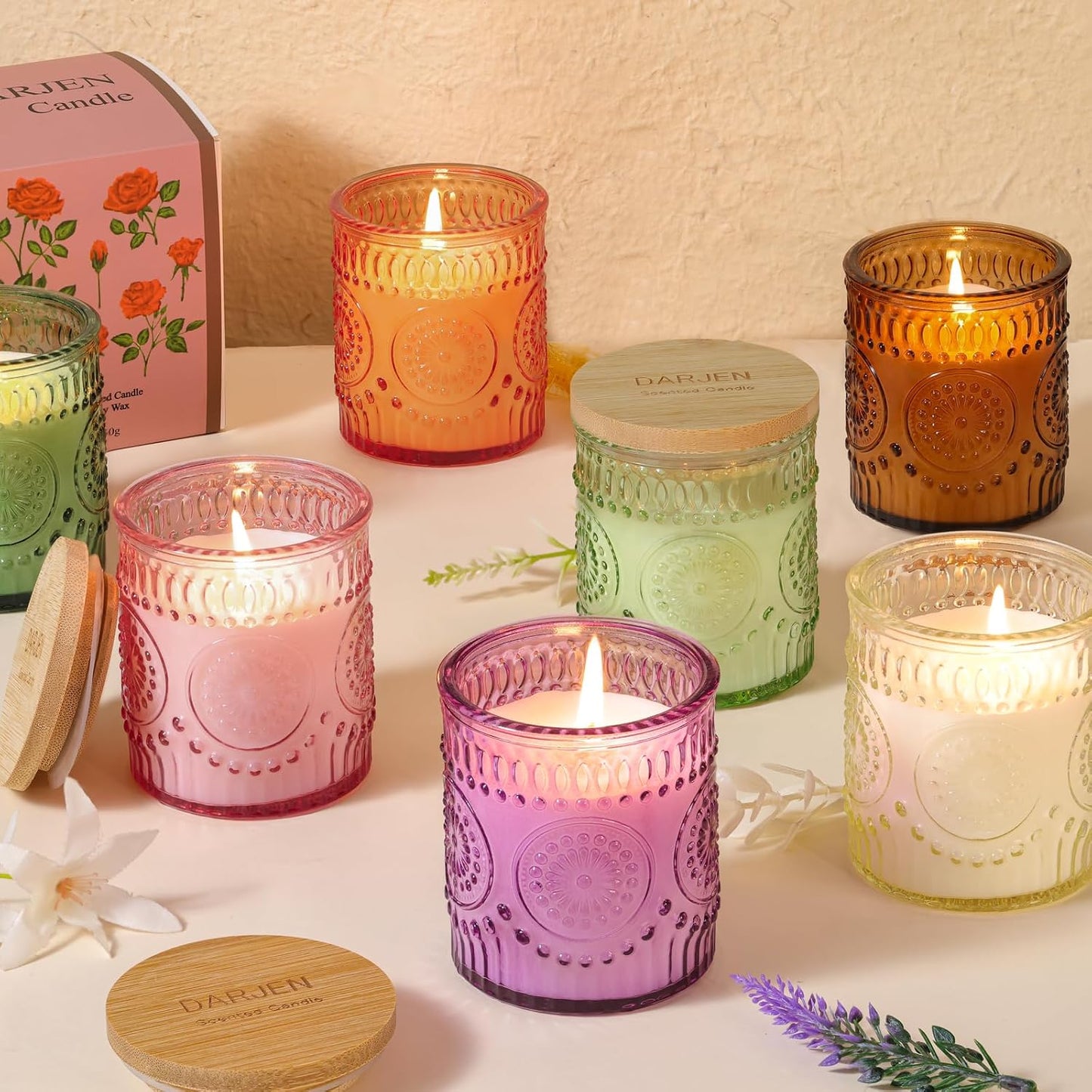 DARJEN Rose Scented Candles for Home- 5.3oz 35H Natural Soy Wax Aromatherapy Jar Candlet, Decorative Aesthetic Candles for Master Bedroom, Date Nights, Self-Care Sunday, Luxury Gift for Women