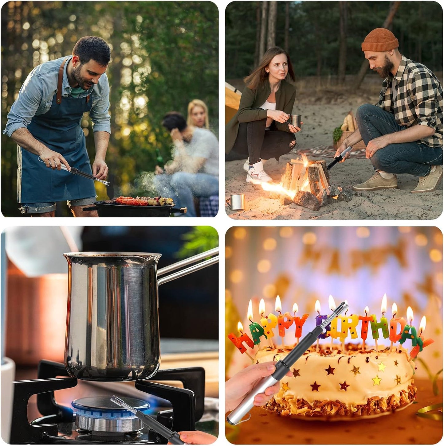 Electric Long Lighter, Retractable Length (11.4in-27.55in), Lgnition Port Can be Rotated 360°, Rechargeable via USB, lighters Suitable for Lighting Candles, barbecues, fireplaces, fire pits, etc.