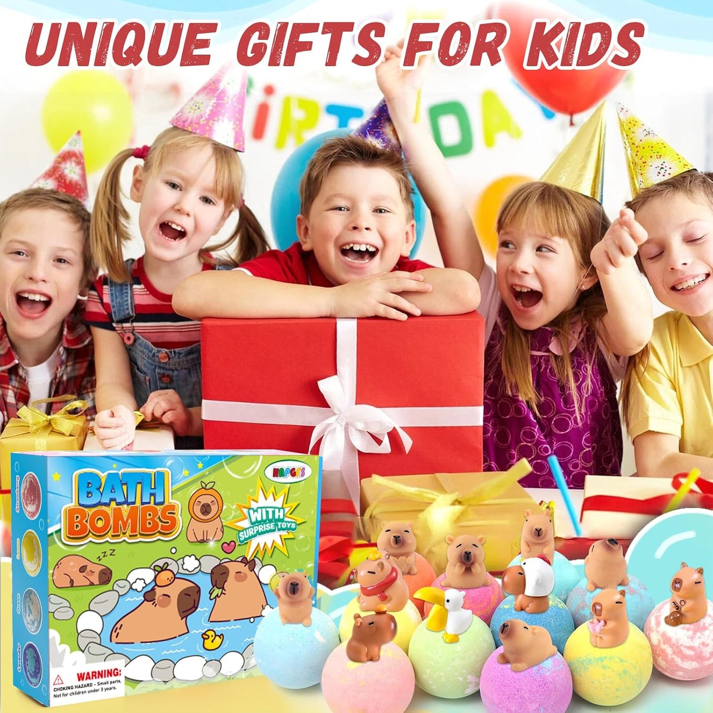 HAPGFS Bath Bombs for Kids with Surprise Inside Organic Bath Bombs Set for Girls Boys with Capybara Toys Inside Ideal Kids Birthday Christmas Easter Gift