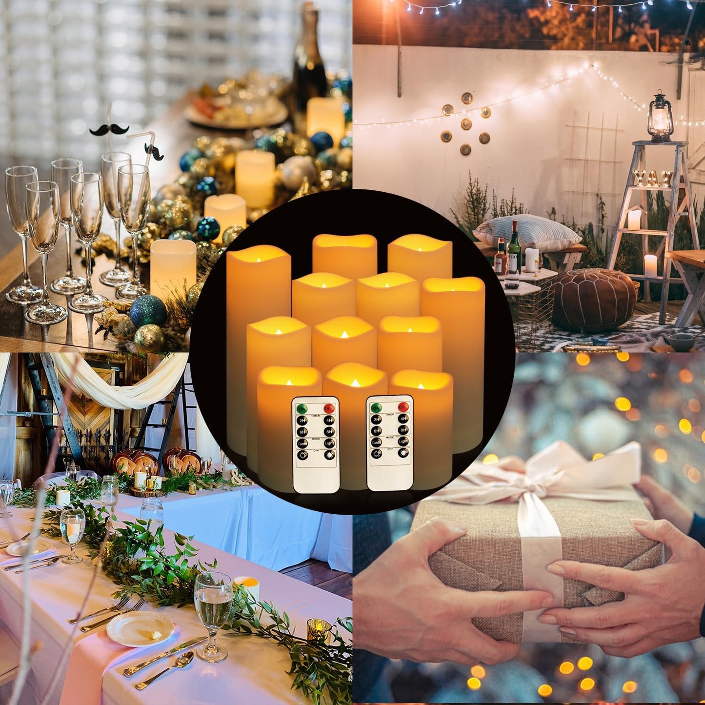 Flameless Candles with Remote Control Waterproof Outdoors & Indoors, Battery Candles with Remote Timer, Decorative Remote Led Candles. (D 2.2''X H 4'' 5'' 6'' 7'') -12-Pack.