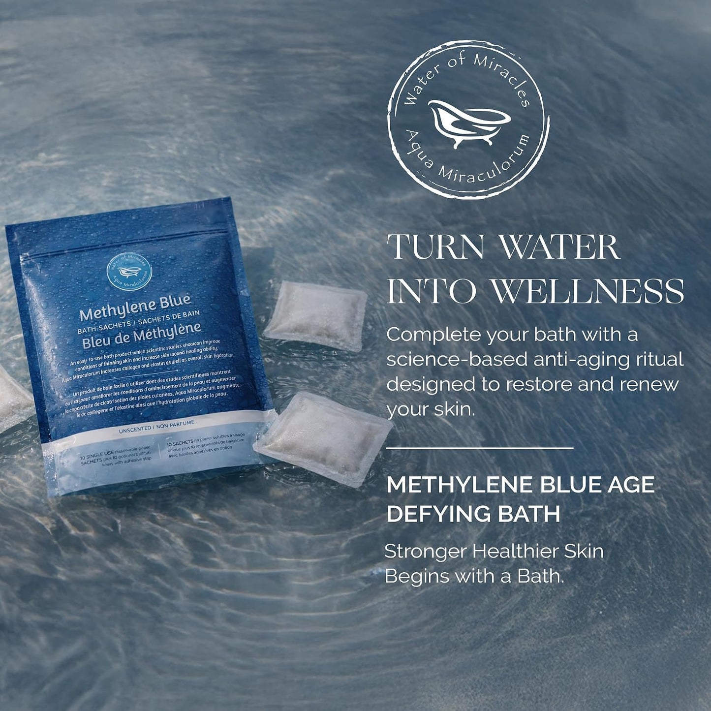 Methylene Blue Bath Soak | Age Defying Serum for Aging and Fragile Skin | Supplement for Defying The Signs of Aging Fragile Skin | USP Pharmaceutical Grade | 10 Dissolvable Sachets