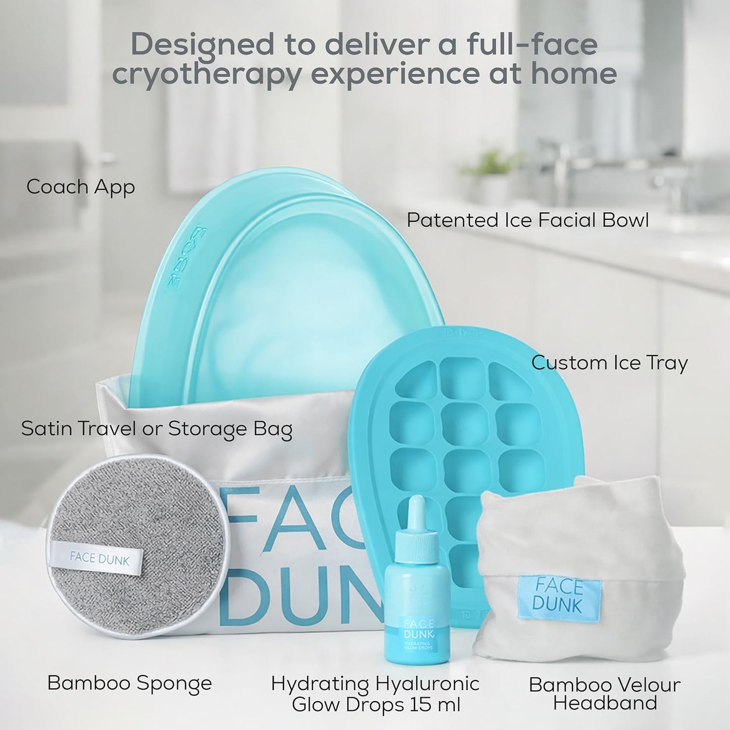 OG Hydrate Kit - Hydrating Ice Facial Kit for Glowing Skin and De-Puffing - At Home Cryo Facial Bowl with Hyaluronic Glow Drops for Hydration and Skin Barrier Care