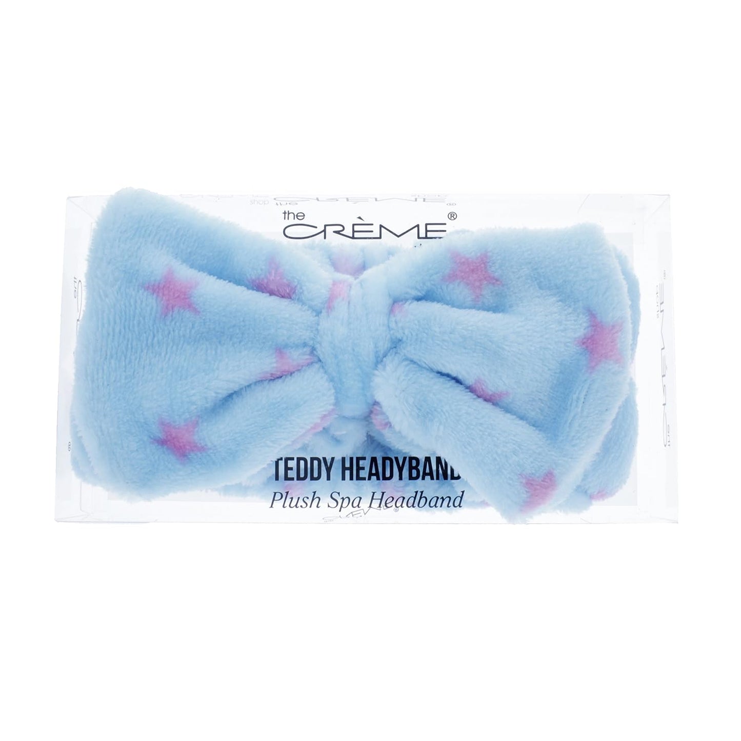 The Crème Shop Korean Skincare Beauty Facial Sweat Hair Towel, Non-slip Stretch Comfortable Wrap Band Adhesive Makeup Wash Spa Elastic - Blue Teddy Headyband with Pink Stars