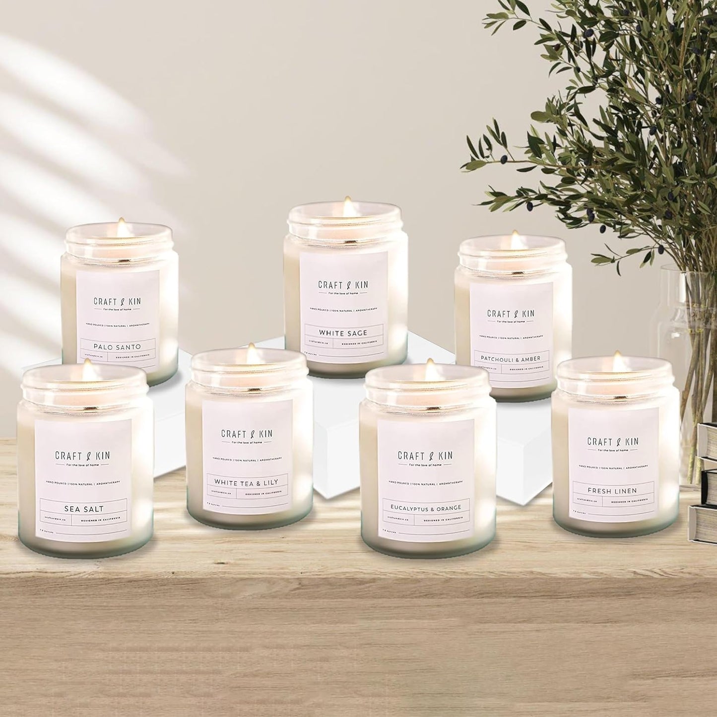 Craft & Kin Premium White Sage Scented Candle – Long Lasting, 45 Hour Burn Time – Luxury Natural Soy Scented Candle – Room Decor and Aromatherapy – 8 oz