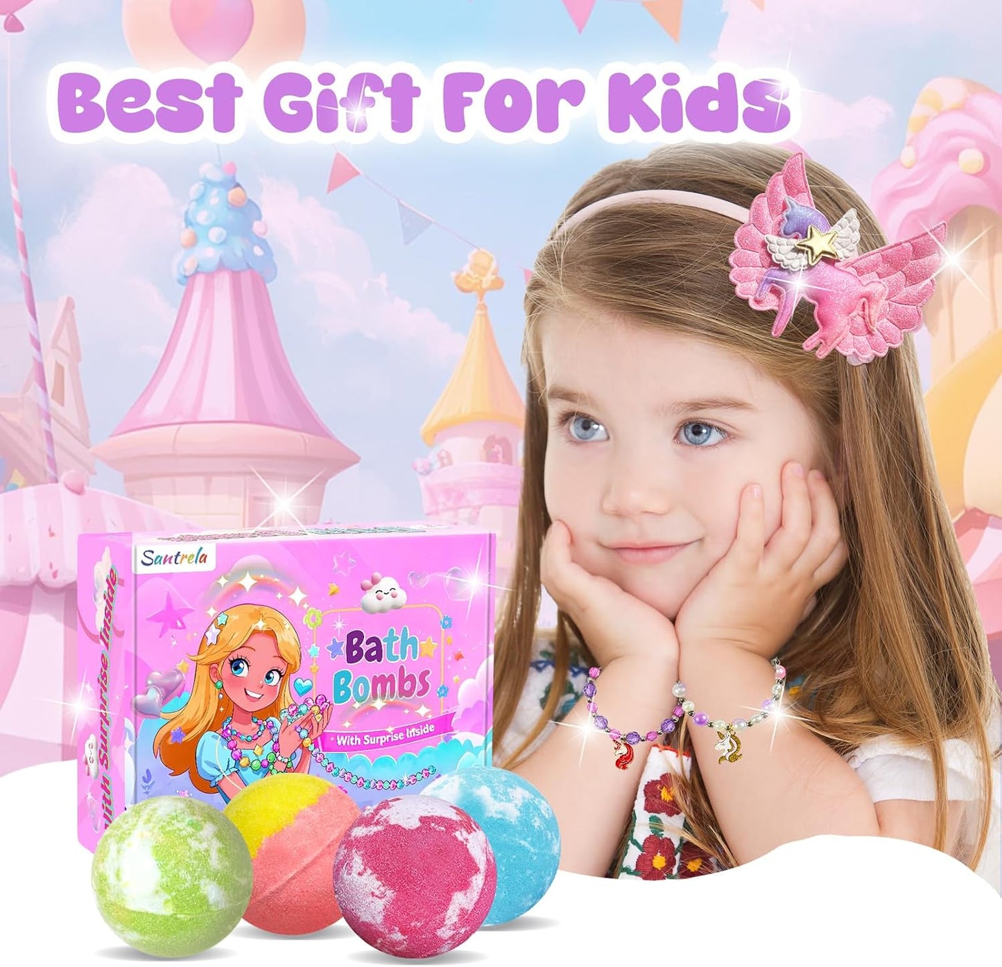 Bath Bombs for Kids Girls with Surprise Toys Inside, Bath Bombs with Jewelry Toys, Birthday Gifts for Girls 4 5 6 7 8 Years Old, Daughter Granddaughter, Handmade Bubble Fizzy Bath Ball with Bracelet