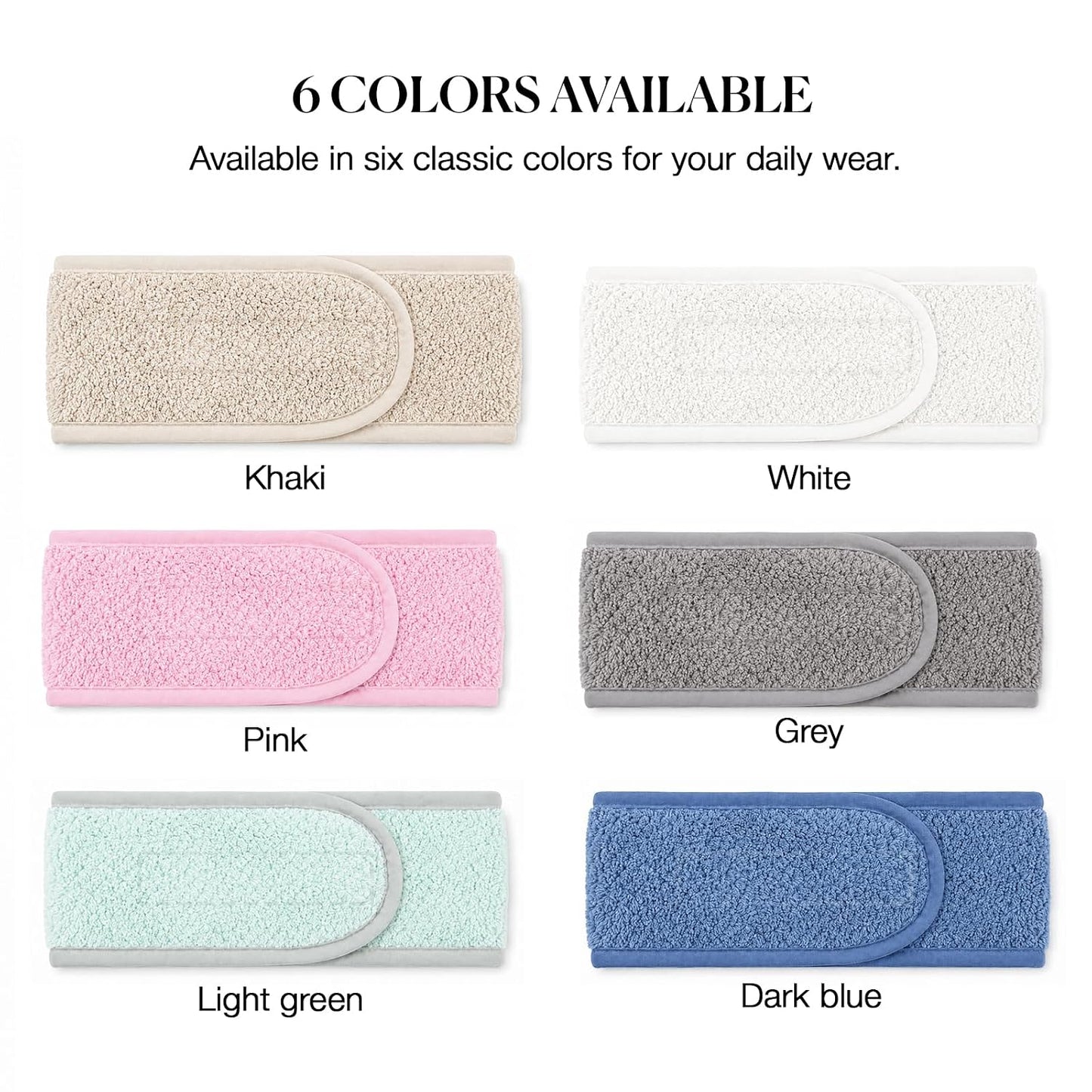 4PCS Extra Long Spa Headband for Women Adjustable Terry Cloth Skincare Headband Stretch Towel Head Wrap for Bath, Makeup Facial Mask(White+Grey+Khaki+Pink)