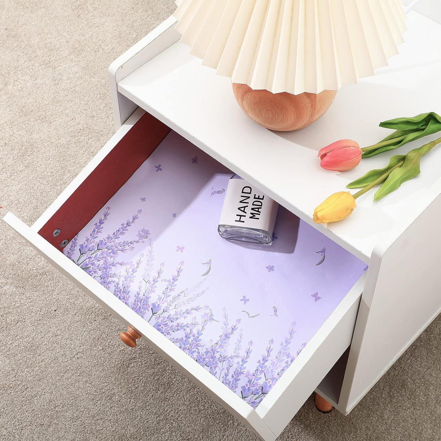 Thenshop 30 Sheets Floral Scented Drawer Liners 14 x 19.5 Inch Dresser Drawer Liner Shelf Non Adhesive Paper Sheets for Kitchen Cabinet Home Shelf Closet (Lavender)
