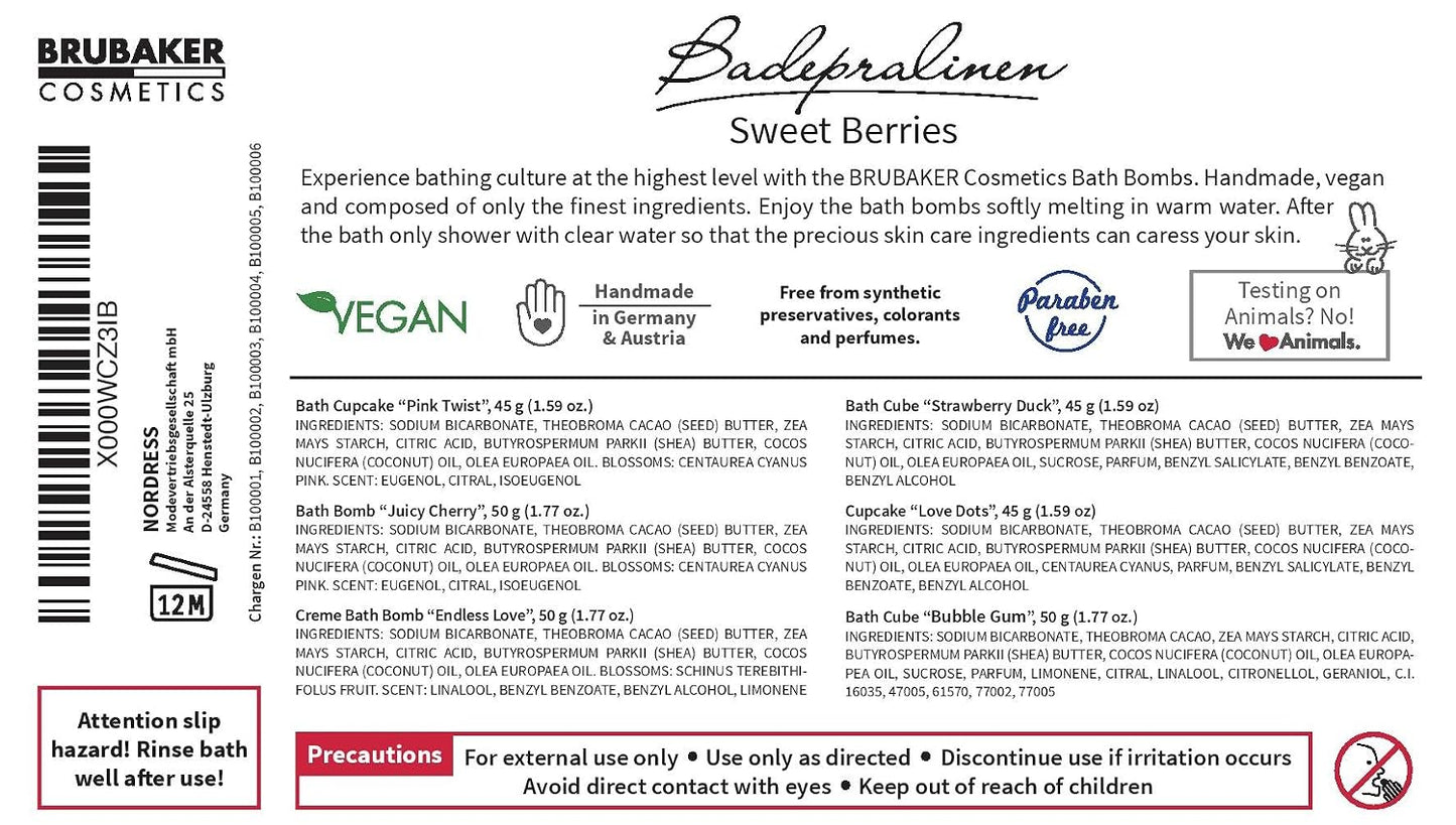 BRUBAKER Cosmetics 6 Handmade "Sweet Berries" Spa Bath Bombs Bath Melts Bath Truffles Gift Set - All Natural Vegan, Organic Shea Butter, Cocoa Butter and Olive Oil Moisturize Dry Skin.