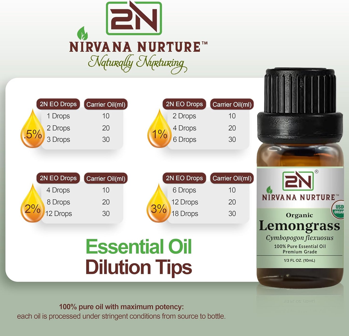 Lemongrass Essential Oil, USDA Certified Organic, 100% Pure Undiluted, Aromatherapy Oil for Diffuser, Hair & Skin Care