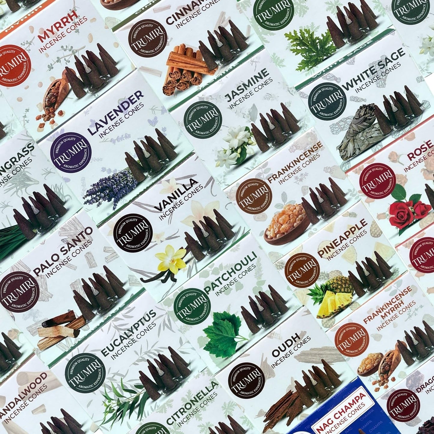 Trumiri Incense Cones Scented - 12 Random Scents - Insence Cones - Dhoop Cones - Large Long Lasting Insense Variety Pack - Inciensos - 10 Conos per Scent - Total 120 Cones