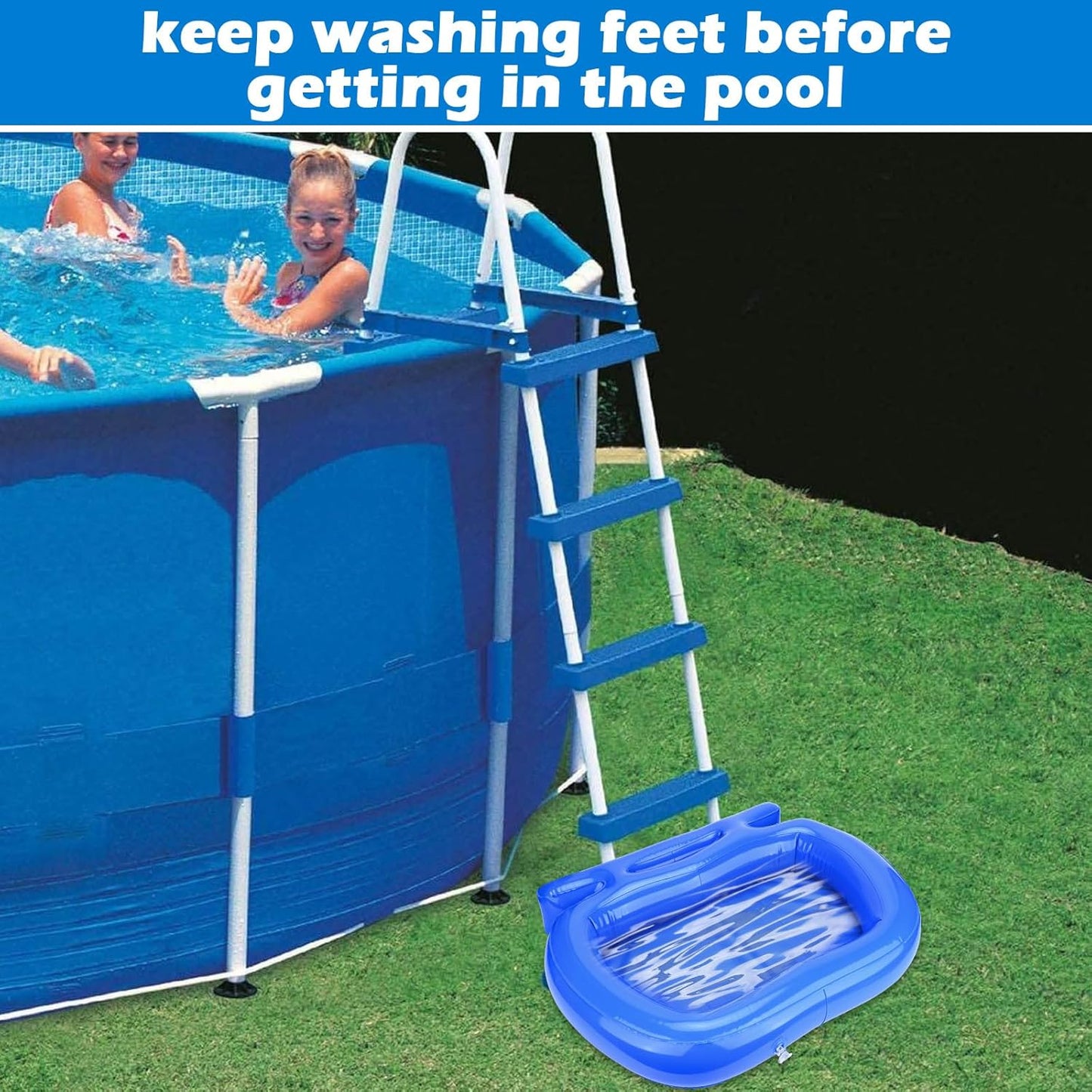 Inflatable Pool Foot Bath Basin,Foot Soaking Bath Basin for Swimming Pool Clean Feet, Pool Foot Wash Bath Tub for Entry Ladder,Hot Tub Spa,Above Ground-Blue