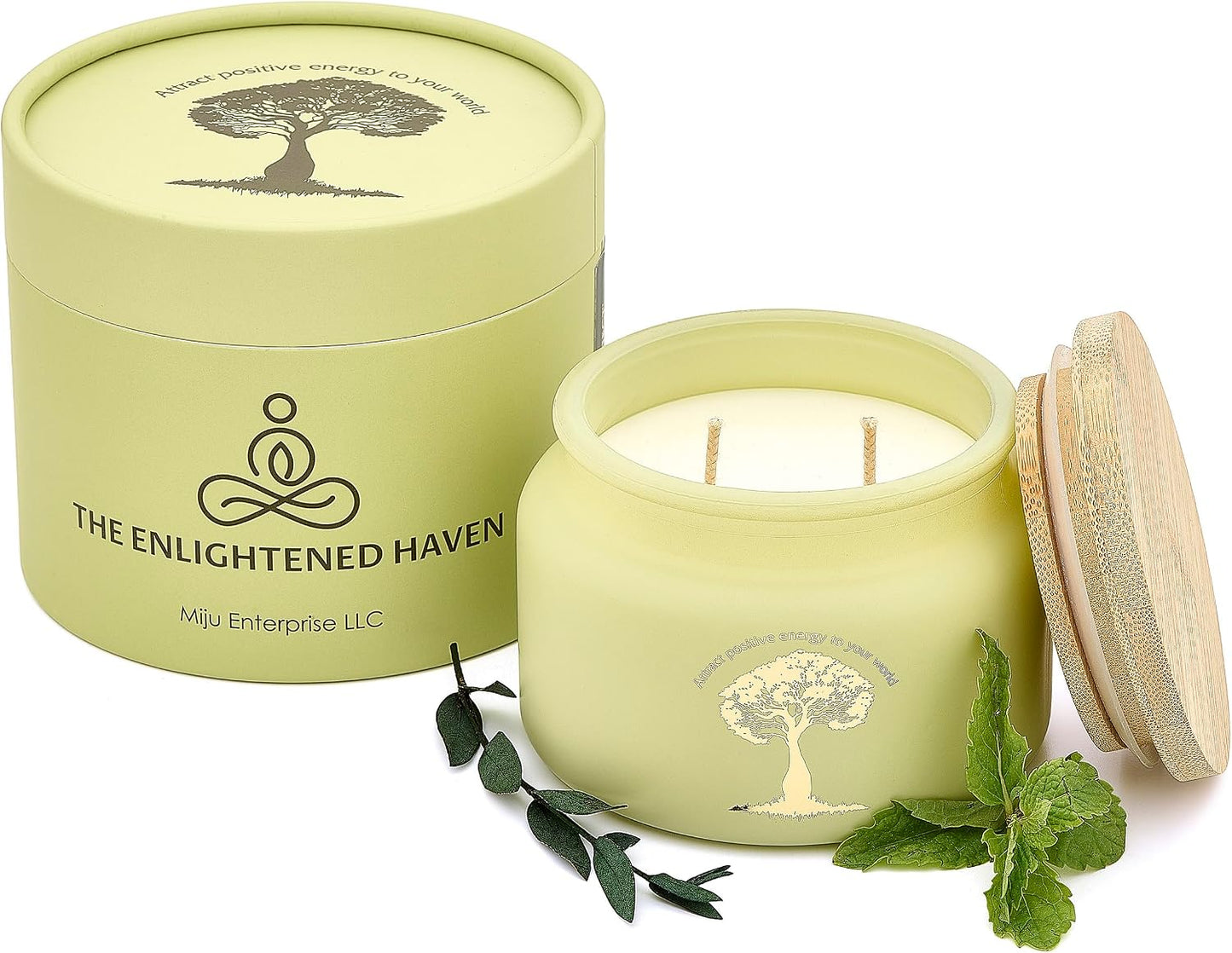 Eucalyptus and Peppermint Meditation and Yoga Candle for Healing Clarity and Rejuvenation - 50 Hour Clean Burning Soy Wax - 2-Wick Aromatherapy Focus Candle with Guided Materials- 9.5 oz