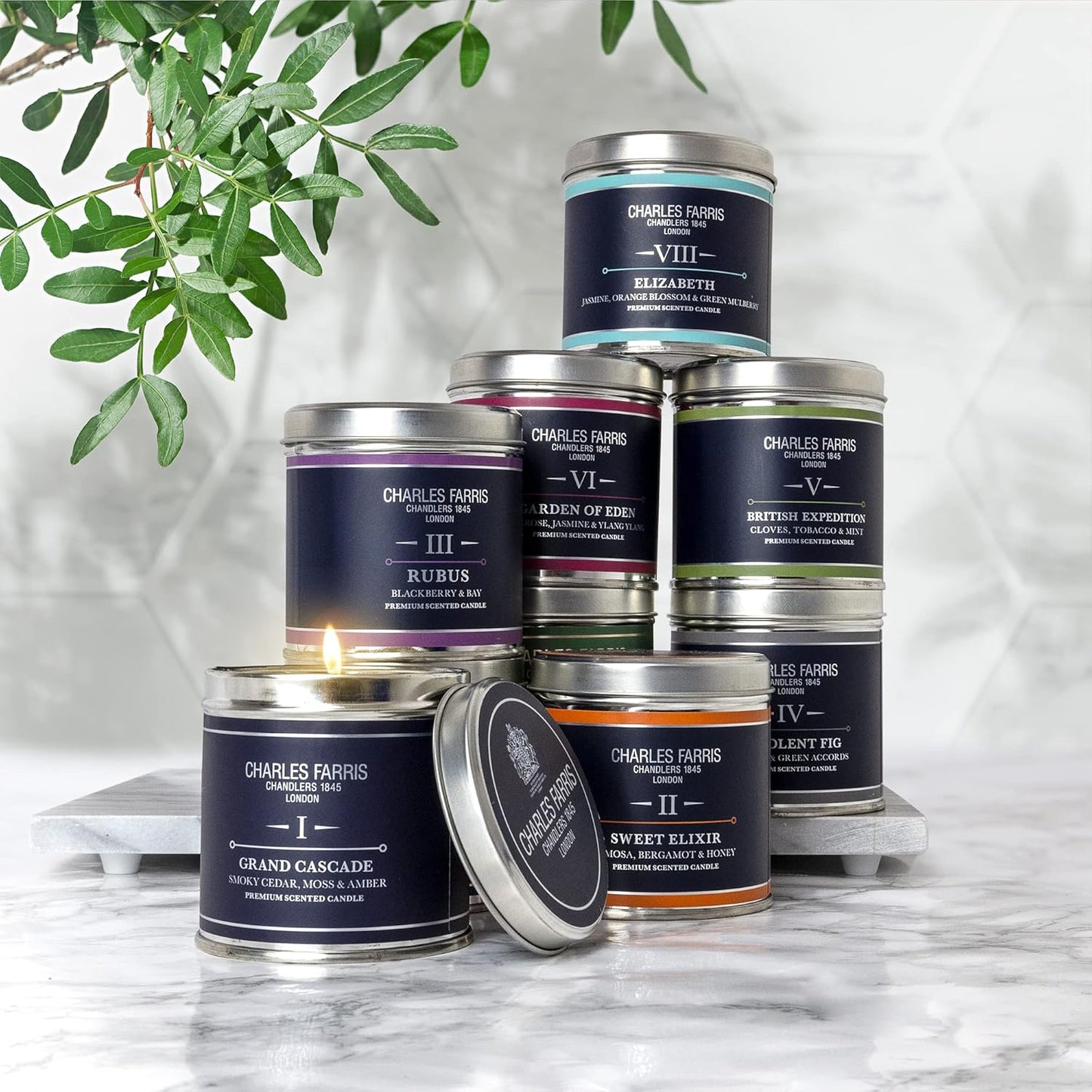 Charles Farris Luxury Scented Candle – Tin, Hand-Poured, Long Lasting, Clean Burning, 300g / 10.5oz, Burns for up to 40 Hours, Made in England – Tuberose, Jasmine & Ylang Ylang – Garden of Eden